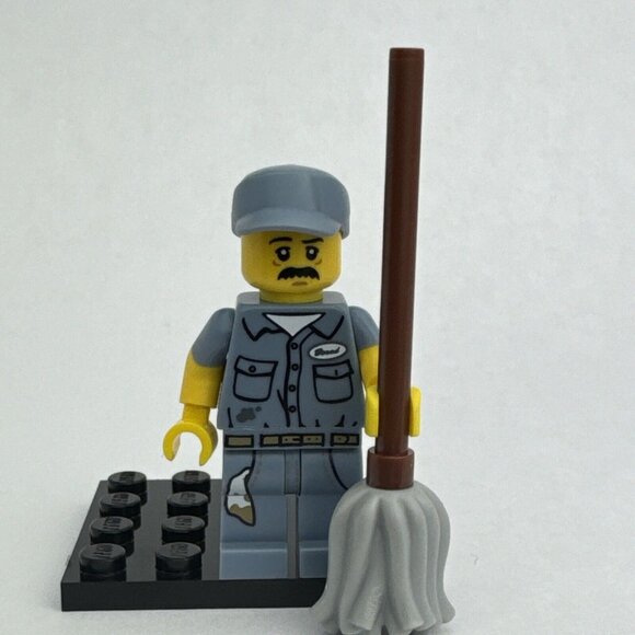 Lego Other - Lego Janitor Minifigure w Base 71011 col15-9 Series 15 (2016)